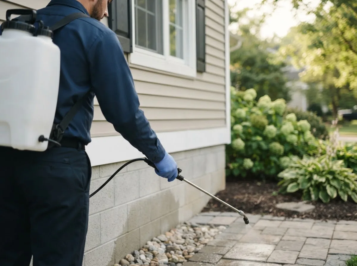 Pest control technician inspecting a home in Strathmore, CA